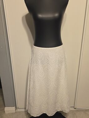 White Eyelet A-Line Midi Skirt
